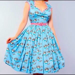 Mary Blair Blue/ Grey Cats Heidi Dress Large